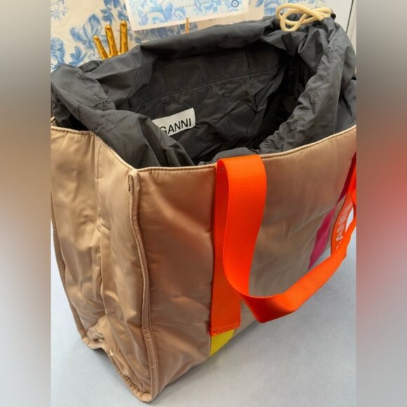🆕 GANNI 🧿 NWT Medium Recycled Tech Tote, Tan & Orange - Picture 8 of 11